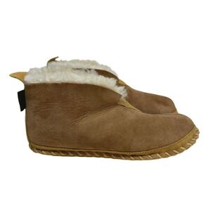 LL Bean Wicked Good Brown Suede Sheepskin Shearling Slippers Women's 8 *READ*
